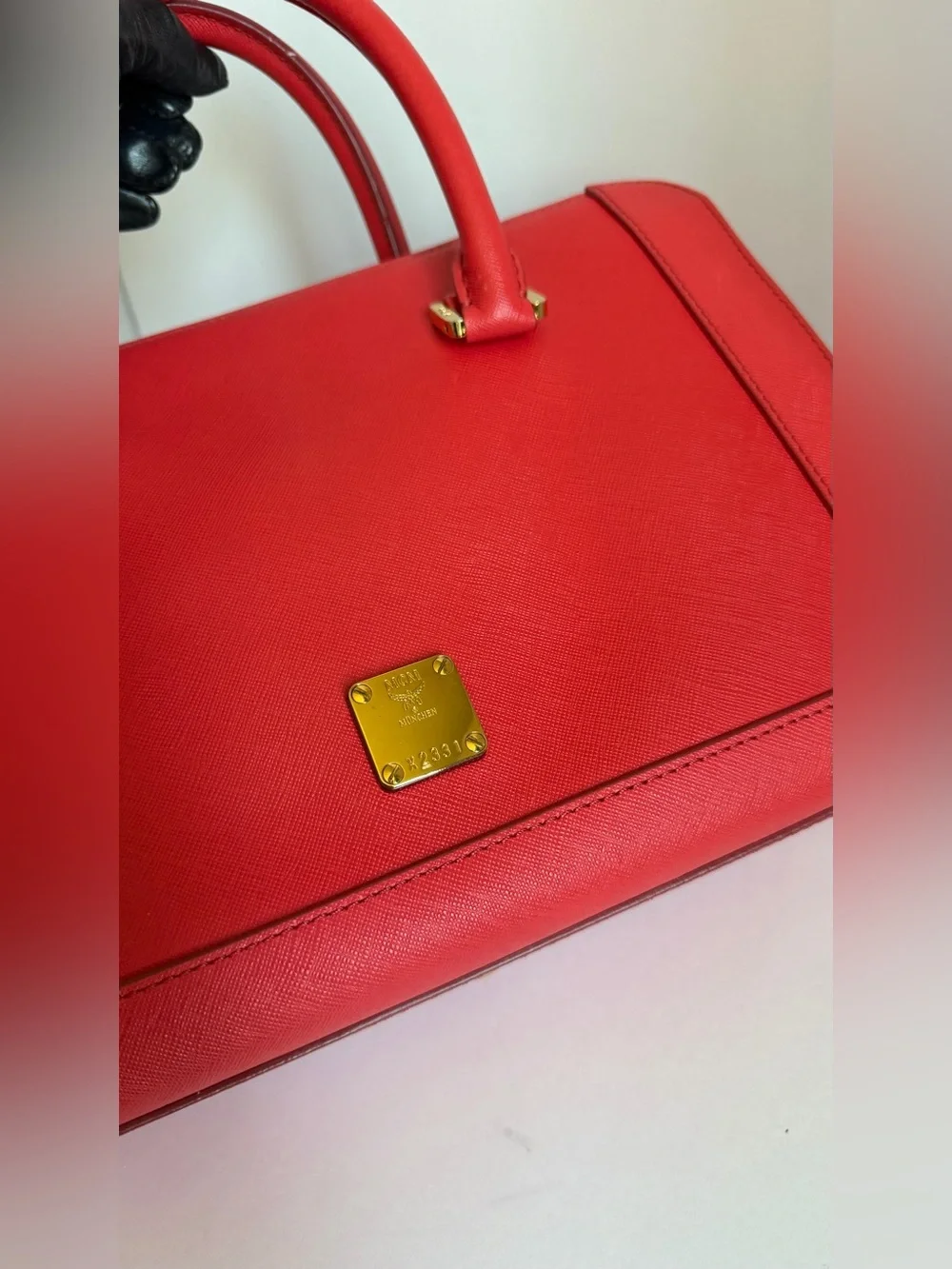 MCM Red Saffiano Leather Satchel - Brand Unknown